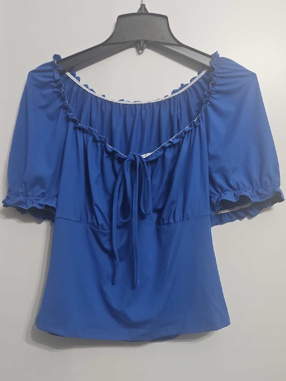 SHEIN Cobalt Blue Peasant Tie-Front Blouse